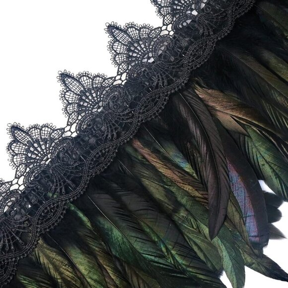 Black Feather Shrug Cape Lace Shoulder Wrap for Women Halloween Costumes - Picture 6 of 7